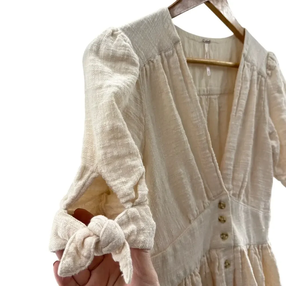 Free People Love of My Life Cotton Gauze Prairie Festival Midi Dress Ivory Boho - Picture 6 of 11